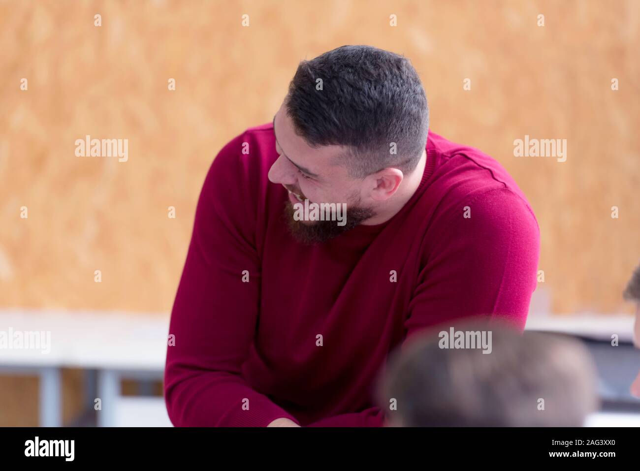 Male university architecture student working on practice lessons. Looking for solution during class. Stock Photo