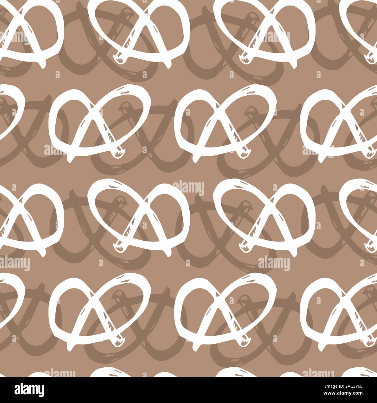 Vector brown monochrome pretzel repeat pattern. Perfect for fabric, scrapbooking and wallpaper projects. Stock Vector