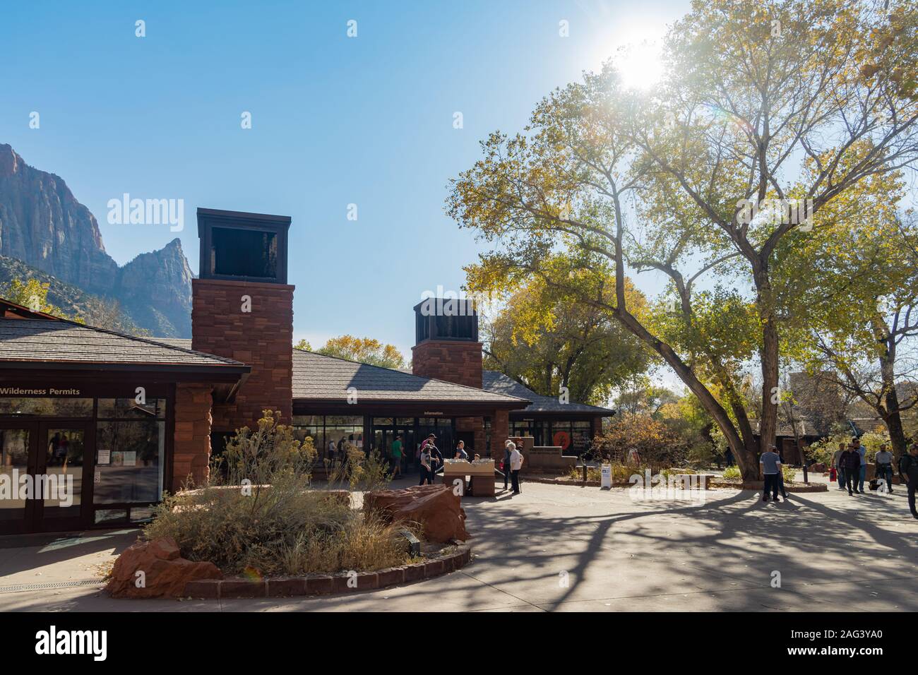 Utah, NOV 11: Car Exterior view of the visitor center of the Zion National Park visitor center on NOV 11, 2019 at Utah Stock Photo