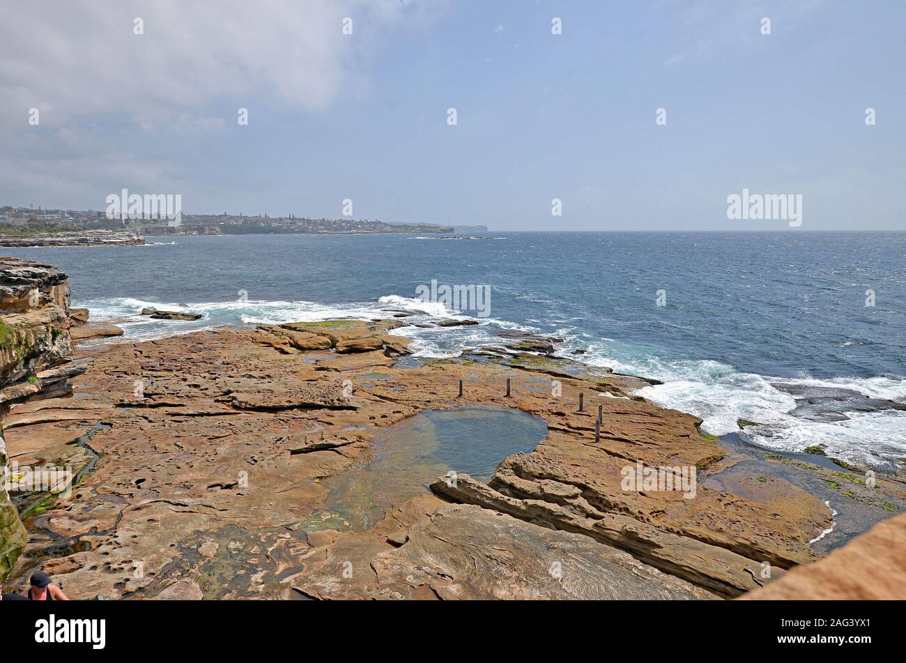 One of the most beautiful coastal walks listed in Sydney starting from iconic Bondi beach and leading to Maroubra beach, Australia Stock Photo