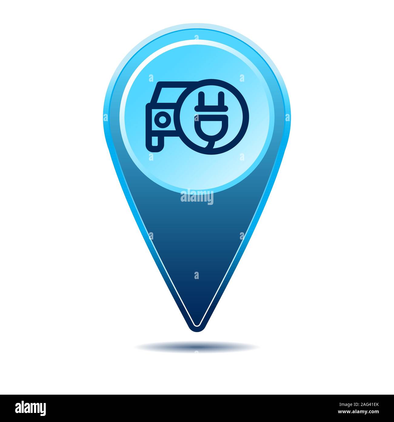 Geolocation map pin electric car with plug icon. Vector icon with ...