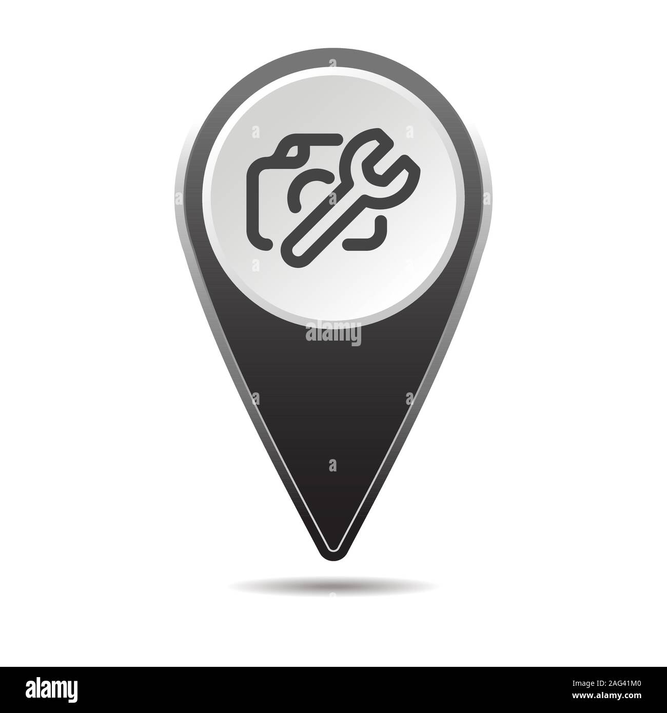 Geolocation map pin camera repair icon. Vector icon with shadow. Vector EPS 10 Stock Vector