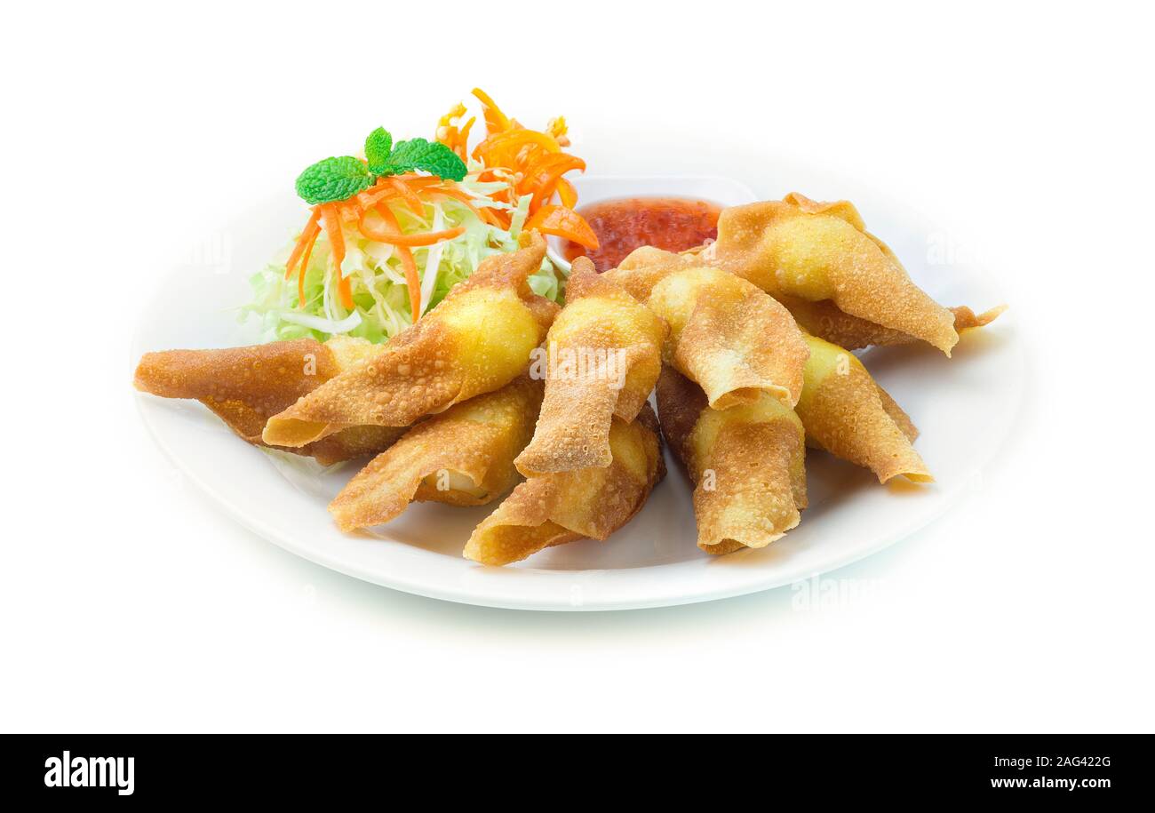 Crispy Wonton with Quail Egg Stuffed inside Served Sweet Chili dipping Sauce Appetizer Thai food