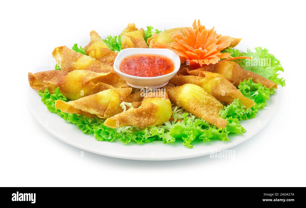 Crispy Wonton with Quail Egg Stuffed inside Served Sweet Chili dipping