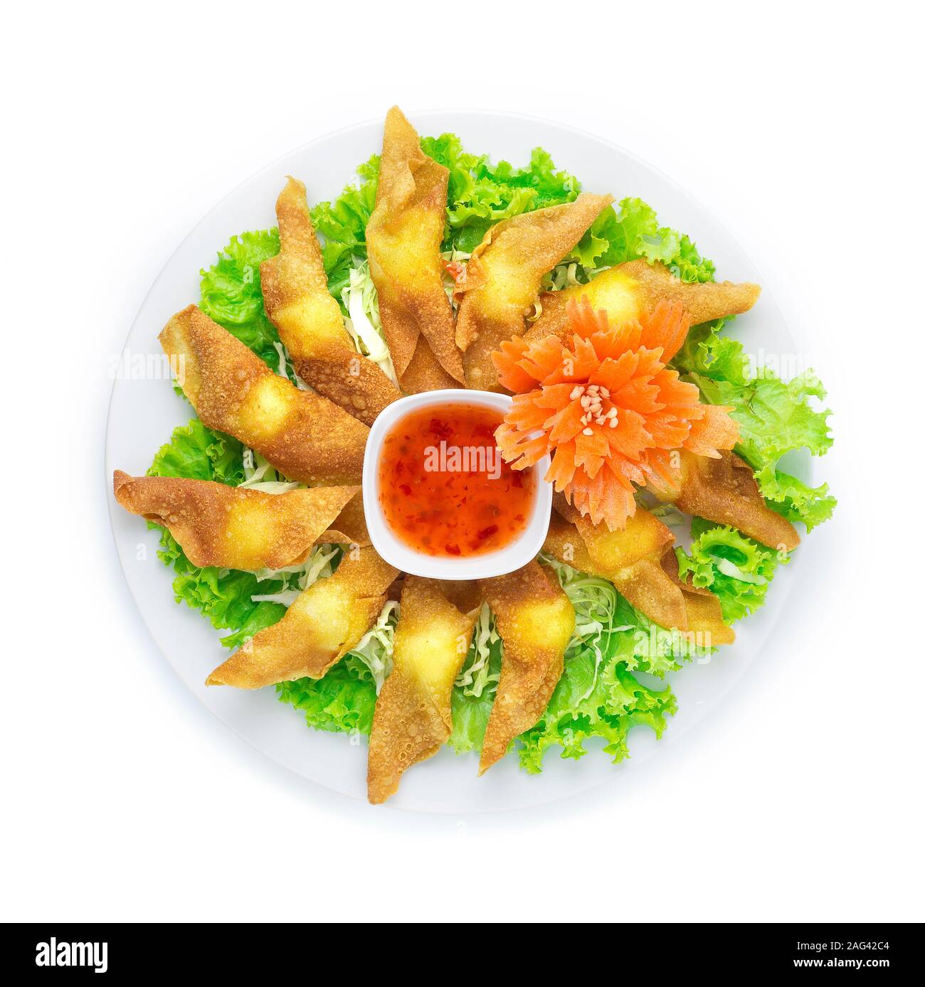 Crispy Wonton with Quail Egg Stuffed inside Served Sweet Chili dipping Sauce Appetizer Thai food