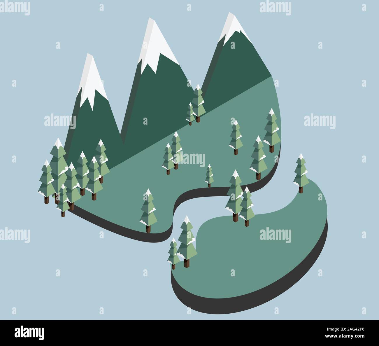 Illustration of pine trees and a mountain Stock Photo - Alamy