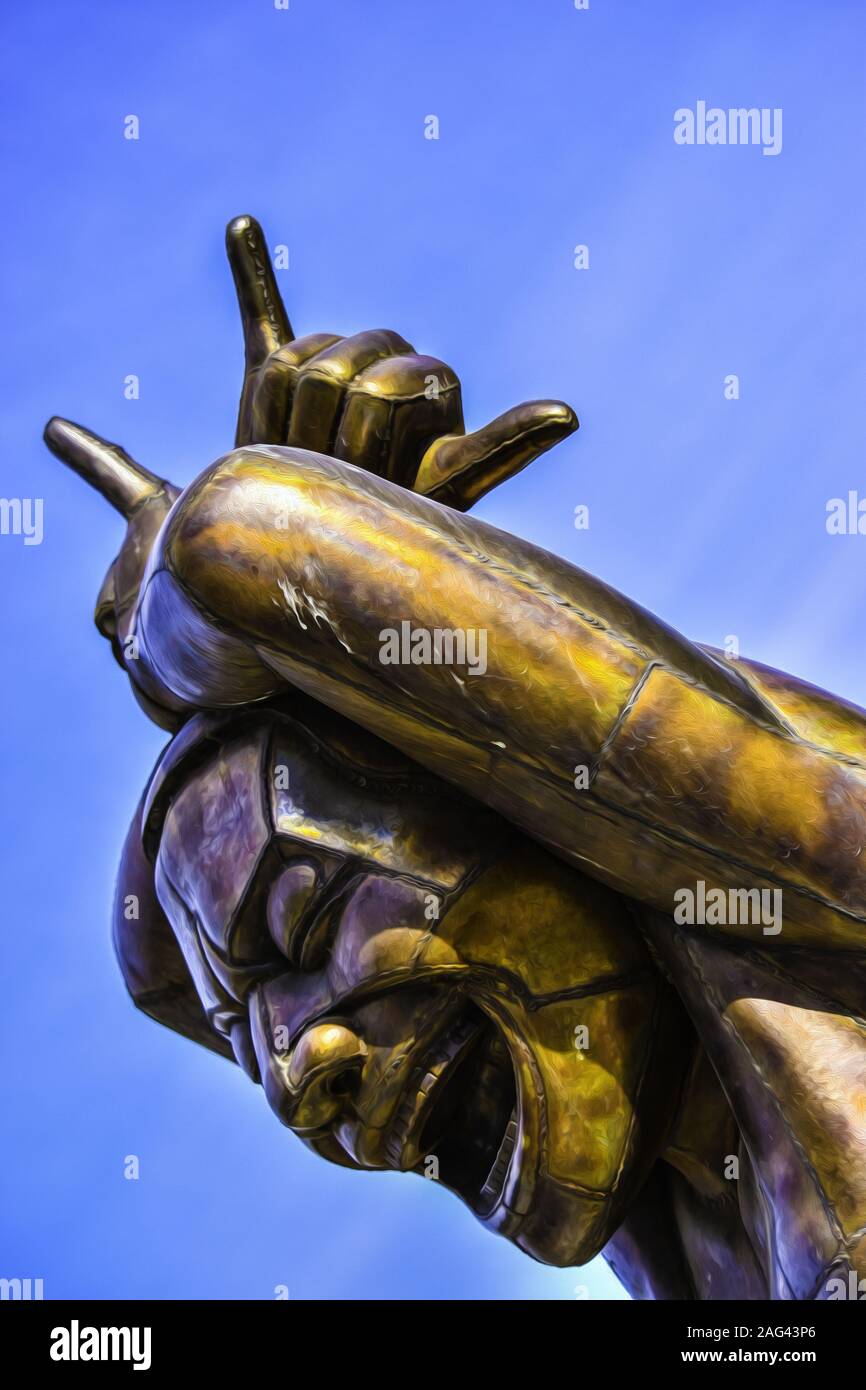 Shot of A-maze-ing Laughter bronze statue in Vancouver BC, Canada Stock Photo