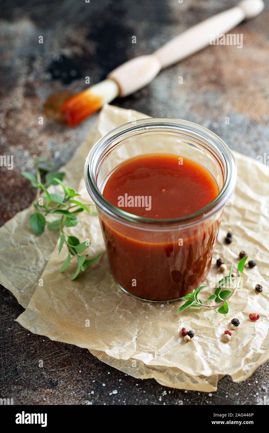 Homemade barbeque sauce in a jar Stock Photo