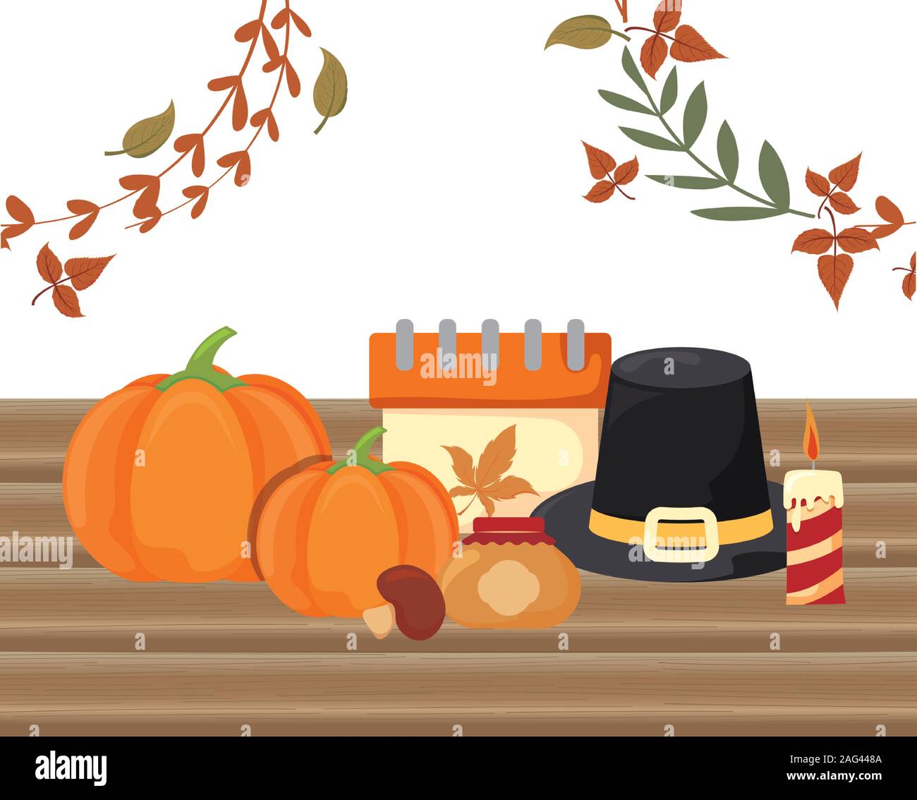 Food and leaves of thanksgiving day design, Autumn season holiday ...