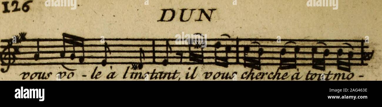 . Dictionnaire lyrique portatif : ou, Choix des plus jolies ariettes de tous les genres disposées pour la voix & les instrumens, avec les paroles françoises sous la musique; deux volumes in-octavo. gravés. il se ftutim cru-ci tourment du- Tn#indt*e em - pschemeKt quelque ^fois id se plaint a — m/ mour&isè-ment, ait /quun a - mont dun sur i,i i i i m T. / nf l/&gt; • • i poux- est diffe- rent• £lem demf ressèment—0 a*Ji-del amant sitôt qu on lf appel le,près dzJ DUN. venir w - le a l mstztnt, il vous (t àmtnw - Stock Photo