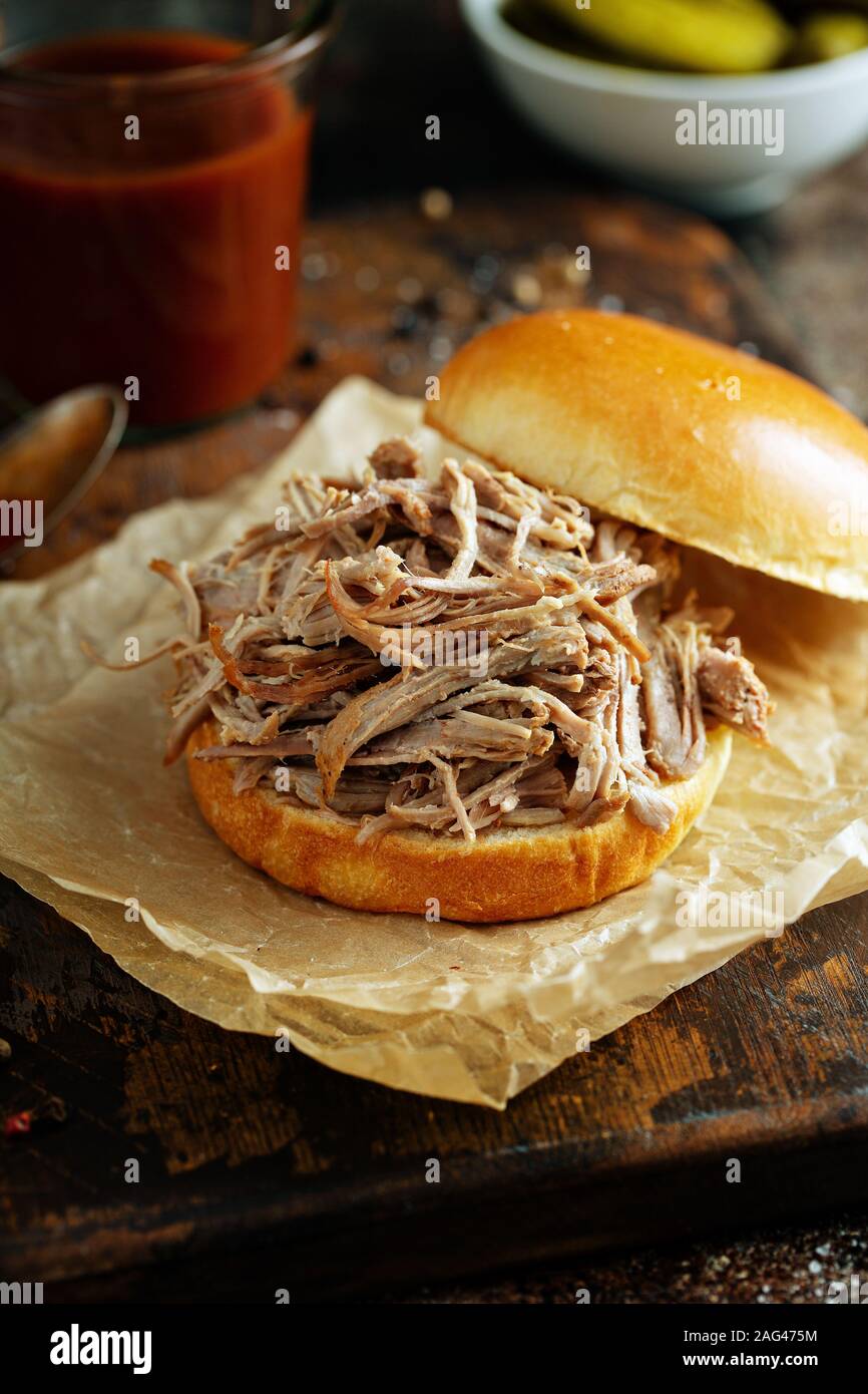 Pulled pork sandwich Stock Photo