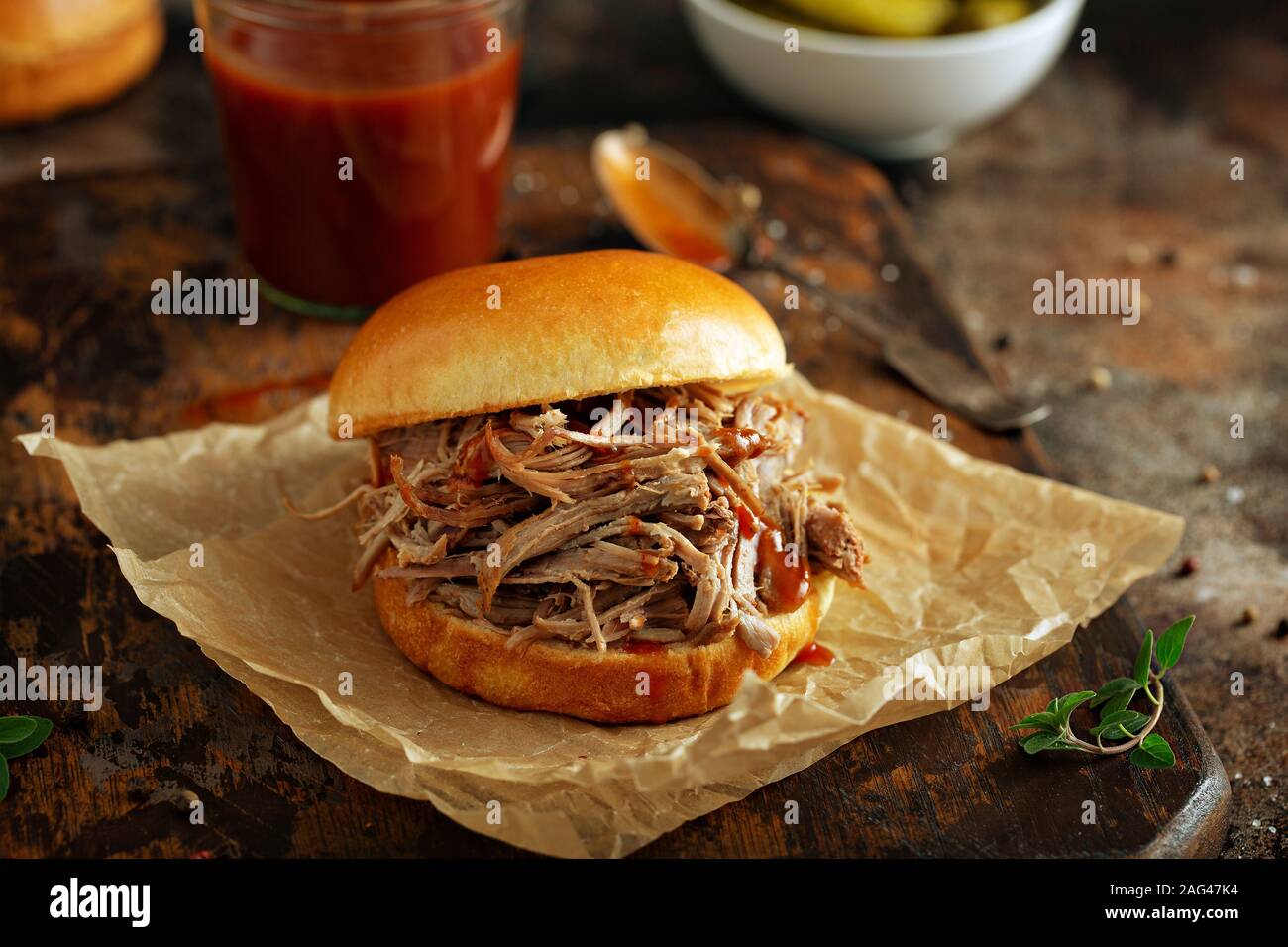 Pulled pork sandwich Stock Photo