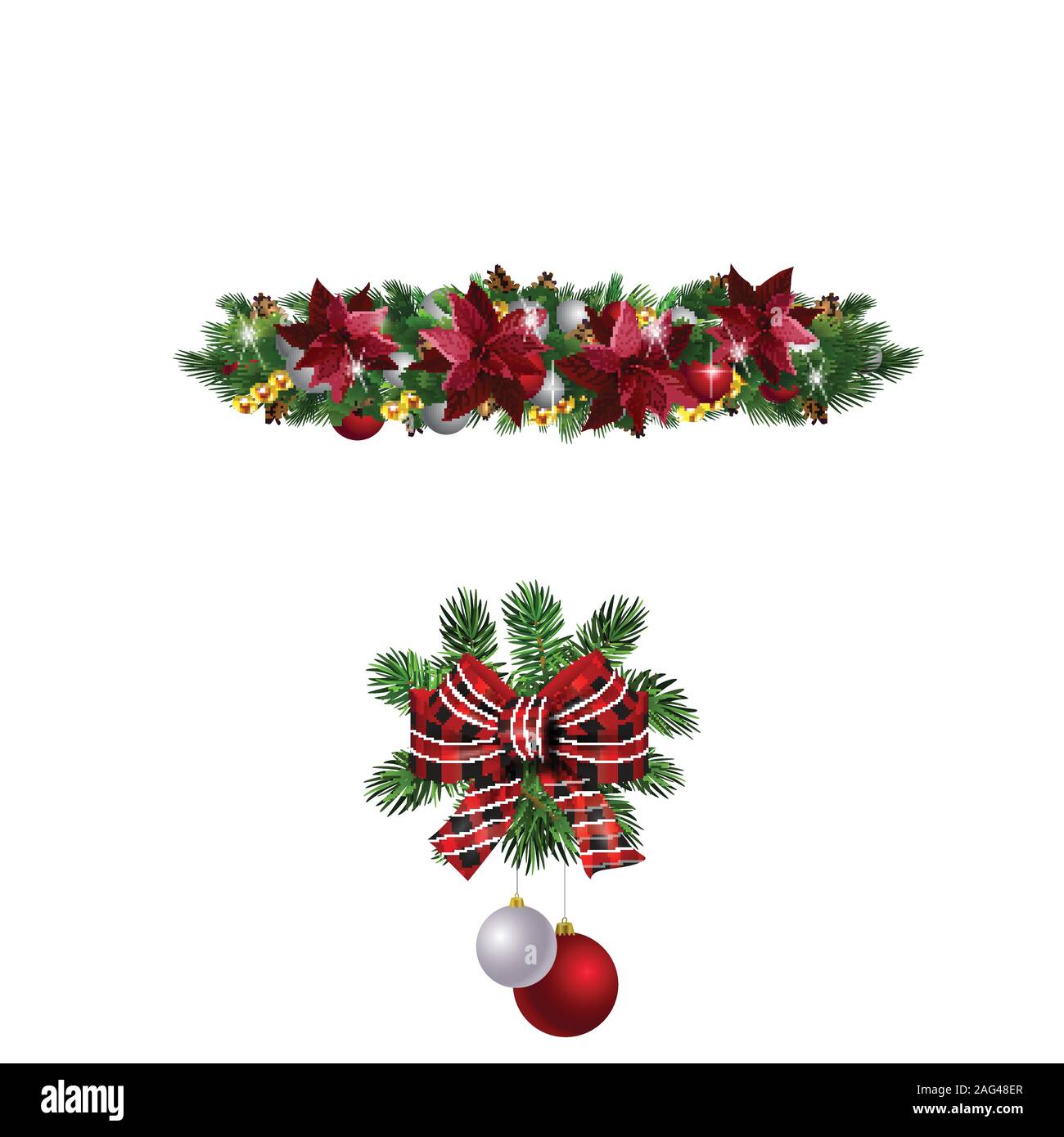Christmas decorations with fir tree collection isolated Stock Vector ...