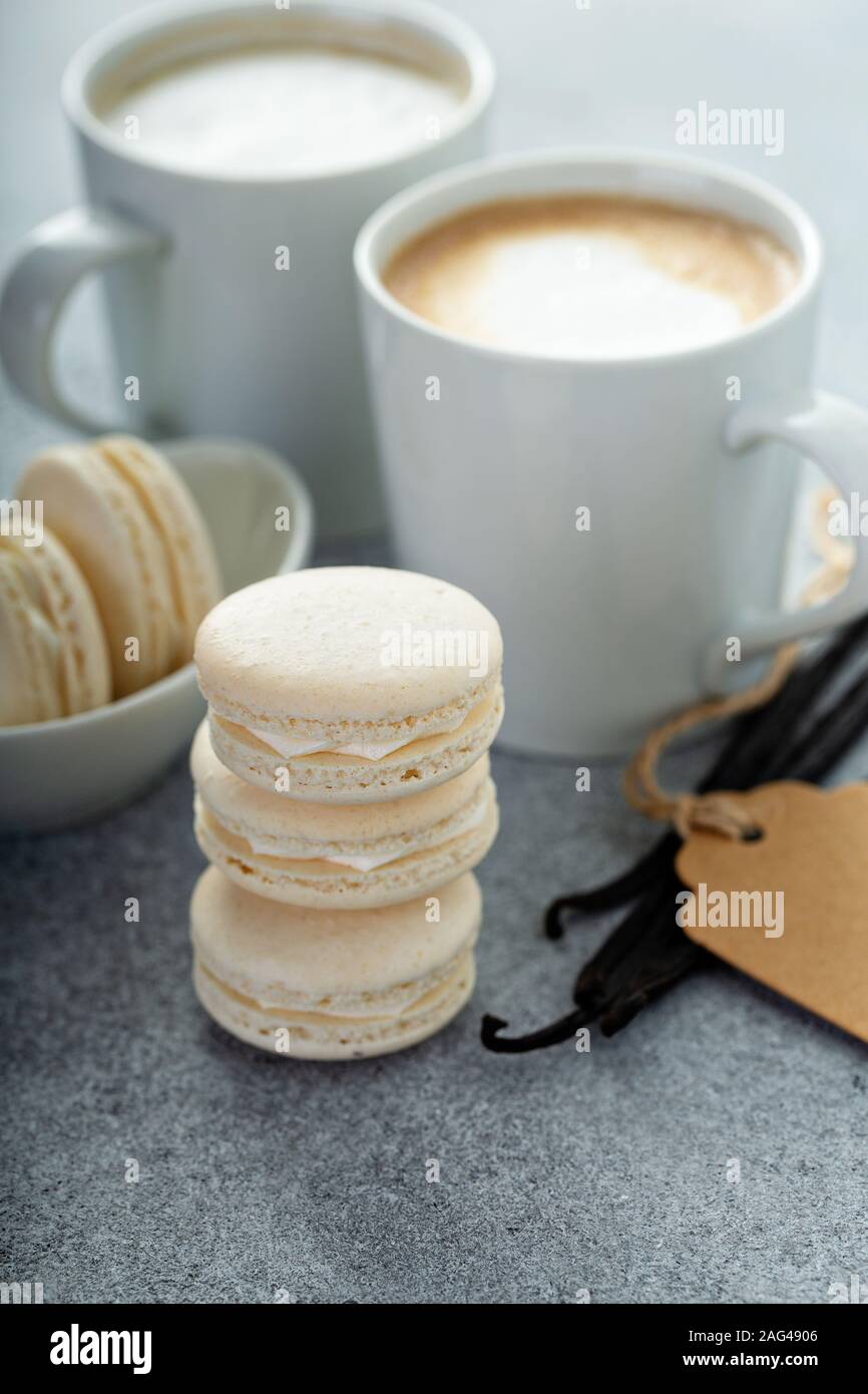 Vanilla macarons stacked Stock Photo