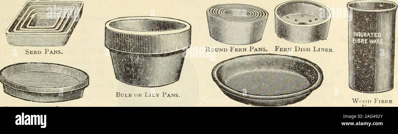 . Dreer's 1913 garden book. Standard Flower Pots. Earthenware Saucers Wood Fibre Saucers. STANDARD FLOWER POTS. Full inside measurement, No charge for packing. Six at dozen rates ; 50 at 100 rates ; 500 at 1000 rates. Wood FibkbVases. Sizes. If in 2 2| 2h 3 4 Dozen. $0 06 ... 07.. 08... 09.. 11 .. 14 .. 18.. 50 44..50.56..69 88.1 06.1 38. .$3 46.. 3 96.. 4 45 . 5 45.. 6 93.. 8 41 .10 89 Sizes 4} in 4i 5 5i 6 6A 7 Each Dozen. IOO. $0 20.. .$1 56 24.. .. 1 88 32.. .. 2 50 41.. .. 3 13 49.. . 3 75 62.. .. 4 80 78. $12 37. 14 85. 19 8024 75. 29 70. 44 006 00 ... 55 00 Sizes. 8 in. 9 . 10 . 11 . 12 Stock Photo
