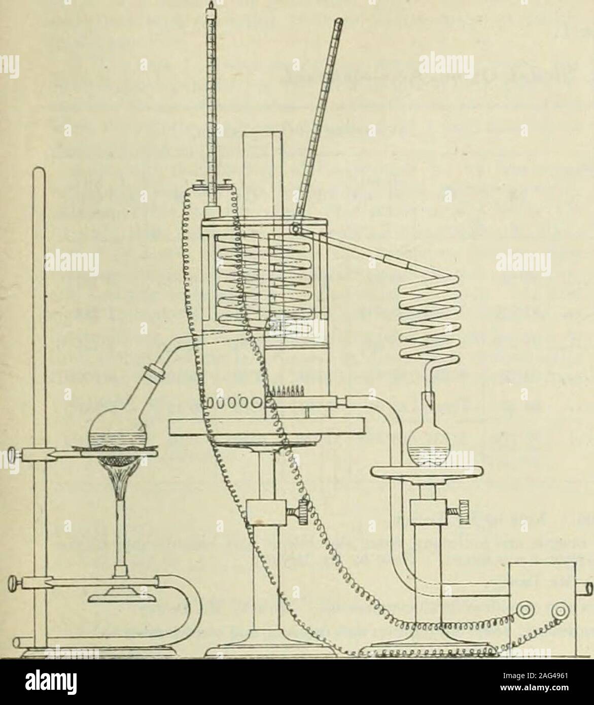 . Journal. ctional Distillation. M.Chem. Zeit. 16, 958—959. Ekenberg The author has devised an apparatus for the fractionaldistillation of liquids boiling between 100° and 250°. Theconstruction of the apparatus will be understood from theFigure on next page. The fractionation column, 900 mm. in length and 4—5 nun.in diameter, is contained iu a closed air-bath and is coiledround the glass cylinder which serves as a chimney. Thetemperature of the bath is regulated by a Stuhls contactthermometer connected with an electrical thermo-rcgulator.The temperature of the jacket may be controlled within0- Stock Photo