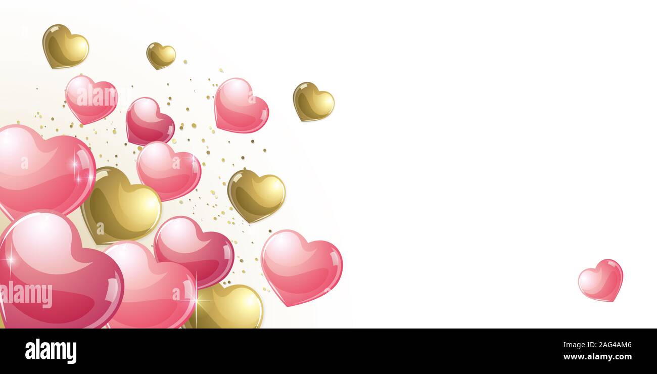 Love background with pink and gold hearts illustration Stock Photo - Alamy