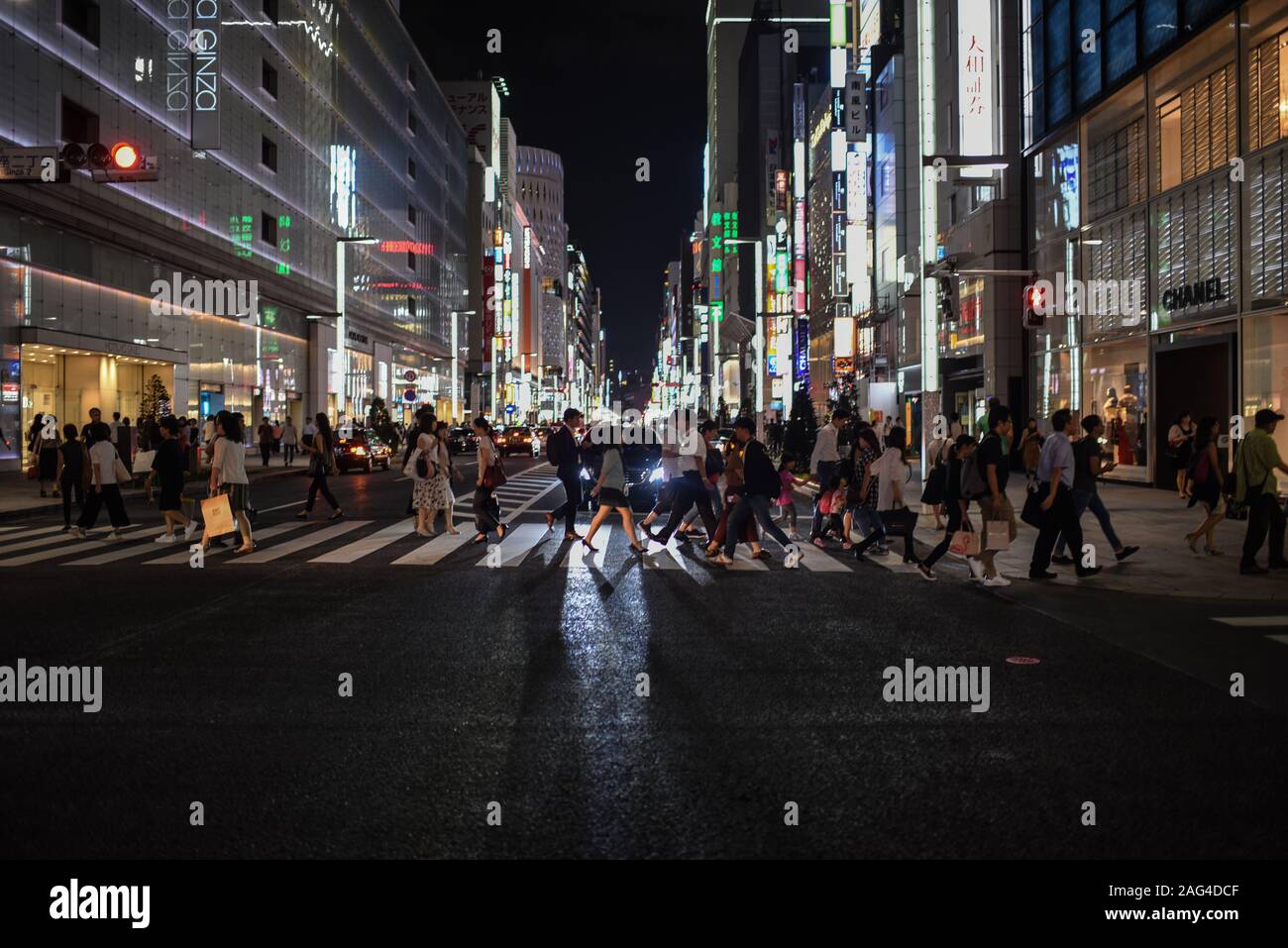 Ginza streets at night, Tokyo, Japan Stock Photo