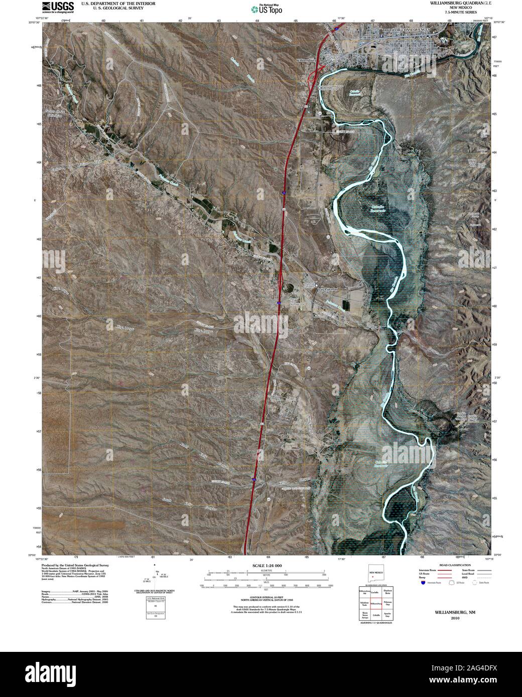 USGS TOPO Map New Mexico NM Williamsburg 20100826 TM Restoration Stock Photo