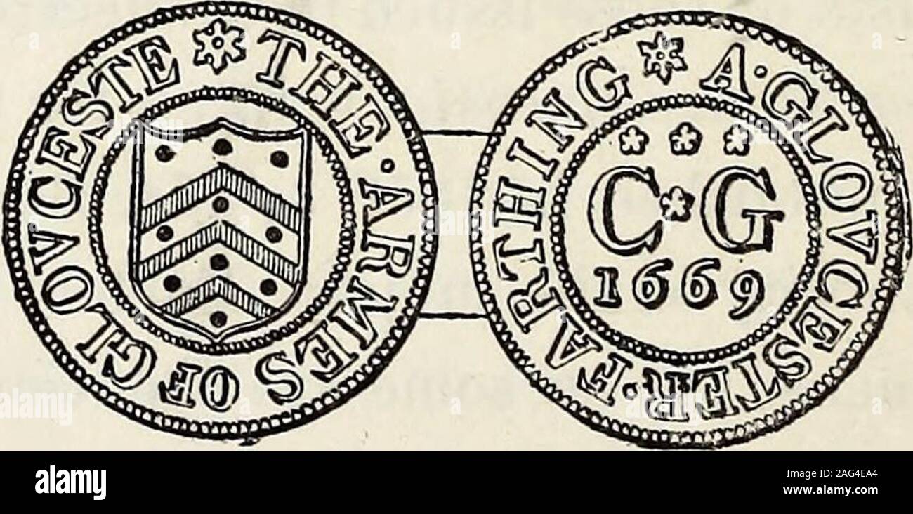 . Transactions of the Bristol and Gloucestershire Archaeological Society. iled from Boyneand Phelps. They are all farthings. The contractions used are(O) for the obverse and (R) for the reverse ; the mark (=) signifiesthat what follows it, is in the central part or field of the token ;unless otherwise specified the specimen is described by both Boyneand Phelps. On the tokens the initial of the surname, is usuallj-placed over those of the christian names of the husband and wife,though sometimes the wifes initial is at the top. For the con-venience of printing, the three initials are placed in o Stock Photo