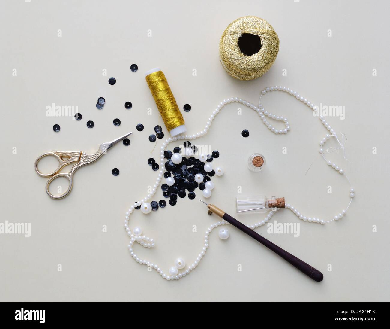 Equipment and supplies for bead embroidery or Luneville embroidery