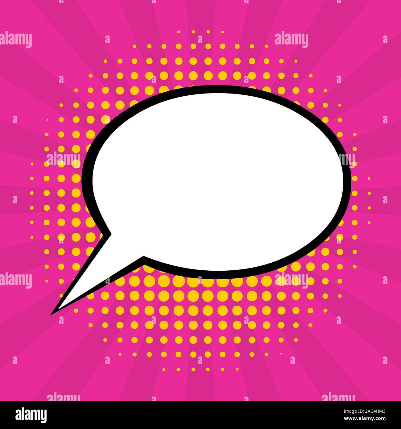 empty speech bubble with pink sunburst and yellow halftone background ...