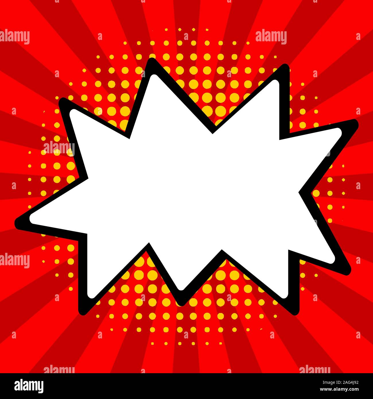 pop art comic empty speech bubble with sunburst and halftone background vector illustration Stock Vector