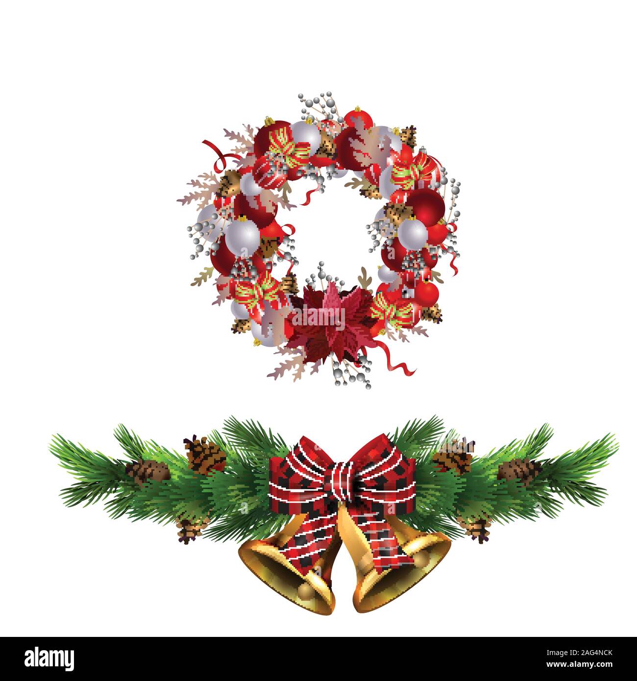 Christmas decorations with fir tree collection isolated Stock Vector ...