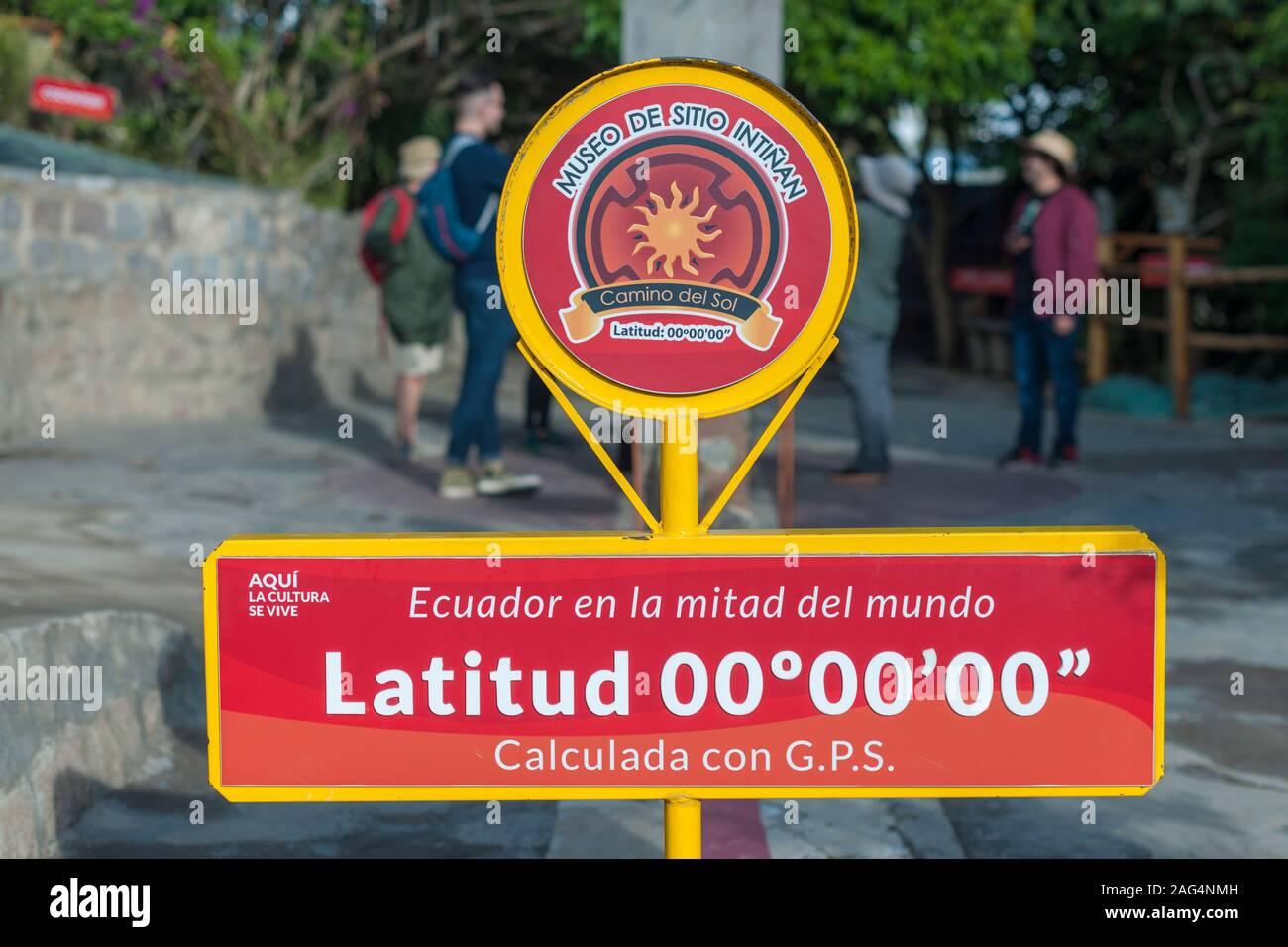 The zero latitude equator line at the Intiñan museum on the equator in the city of Quito, Ecuador. Stock Photo