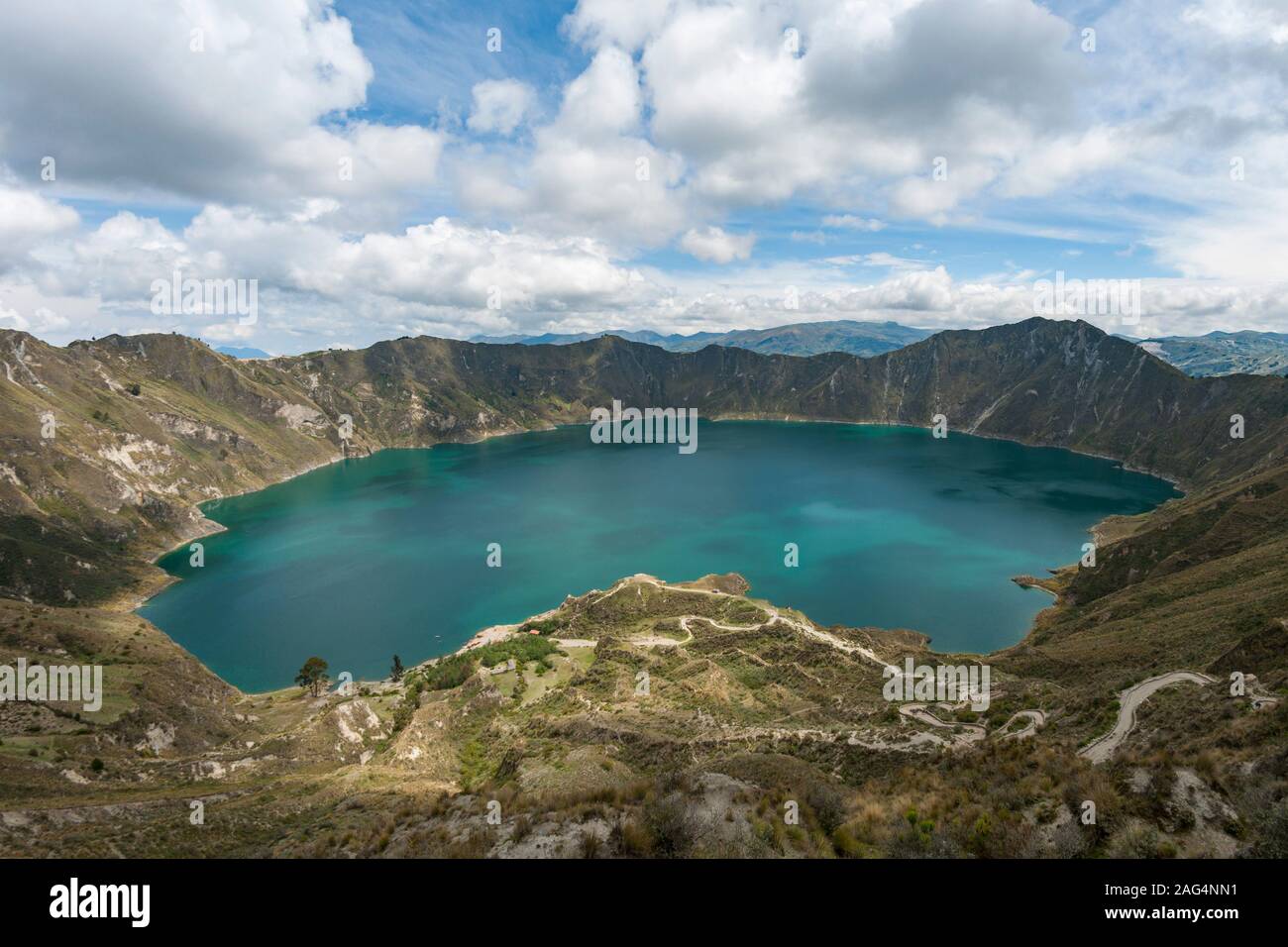 The lake in the caldera of the Quilotoa volcano in Ecuador. Stock Photo