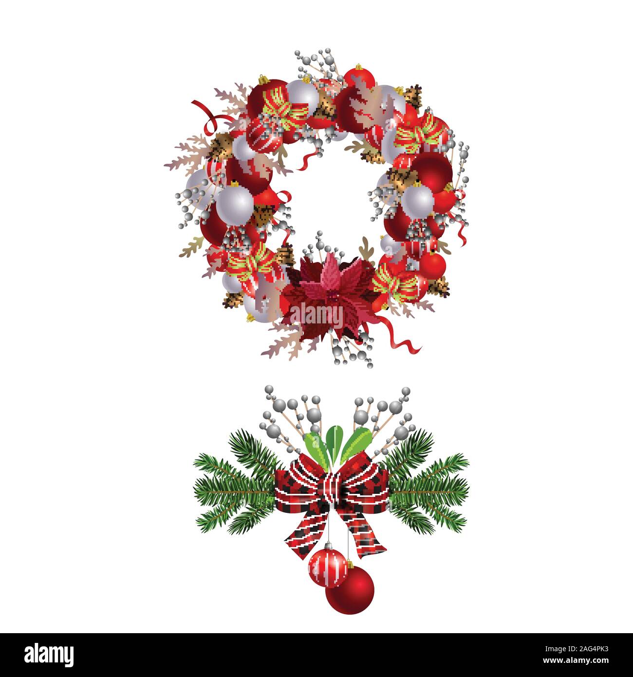 Christmas decorations with fir tree collection isolated Stock Vector ...