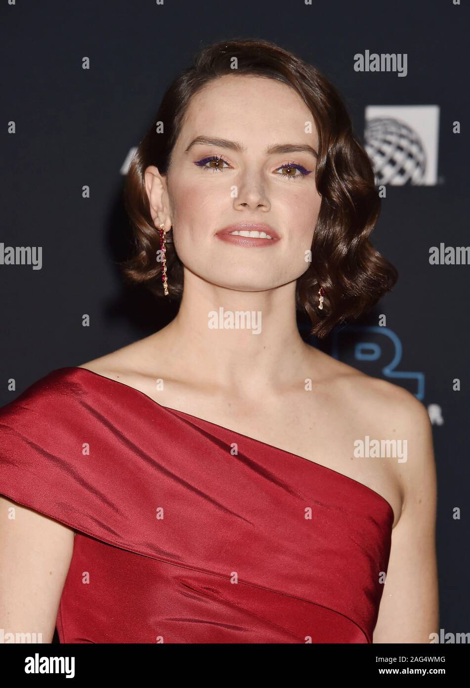 HOLLYWOOD, CA - DECEMBER 16: Daisy Ridley attends the Premiere of Disney's 'Star Wars: The Rise Of Skywalker' at the El Capitan Theatre on December 16, 2019 in Hollywood, California. Stock Photo