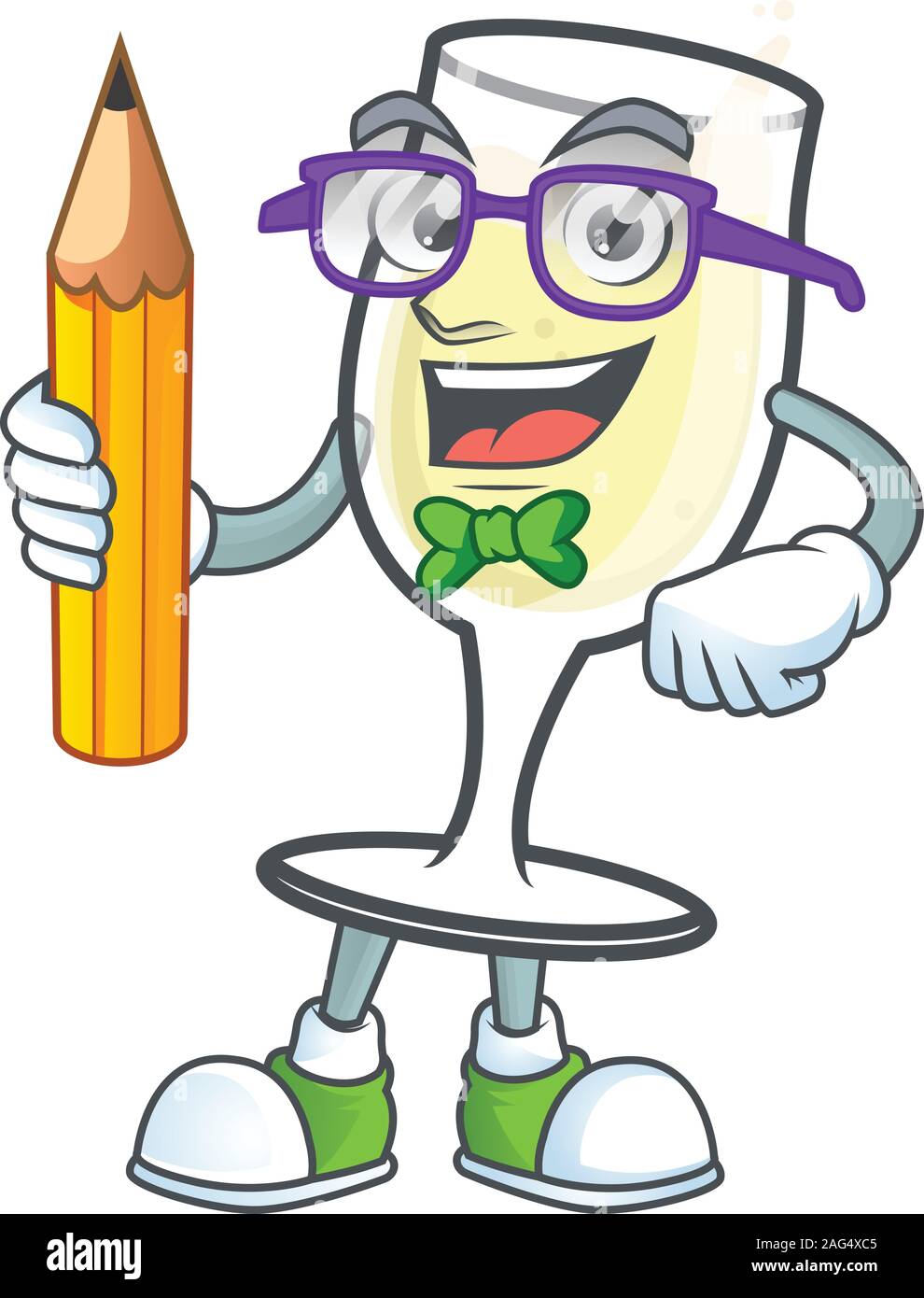 Cool smart Student champagne glass mascot with a pencil. Vector ...