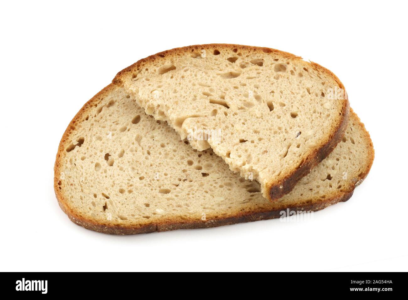 two pieces of bread on white background Stock Photo Alamy