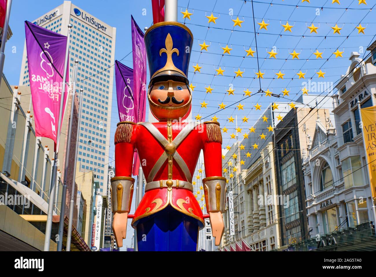 Christmas decorations on Bourke Street, Melbourne, Australia Stock