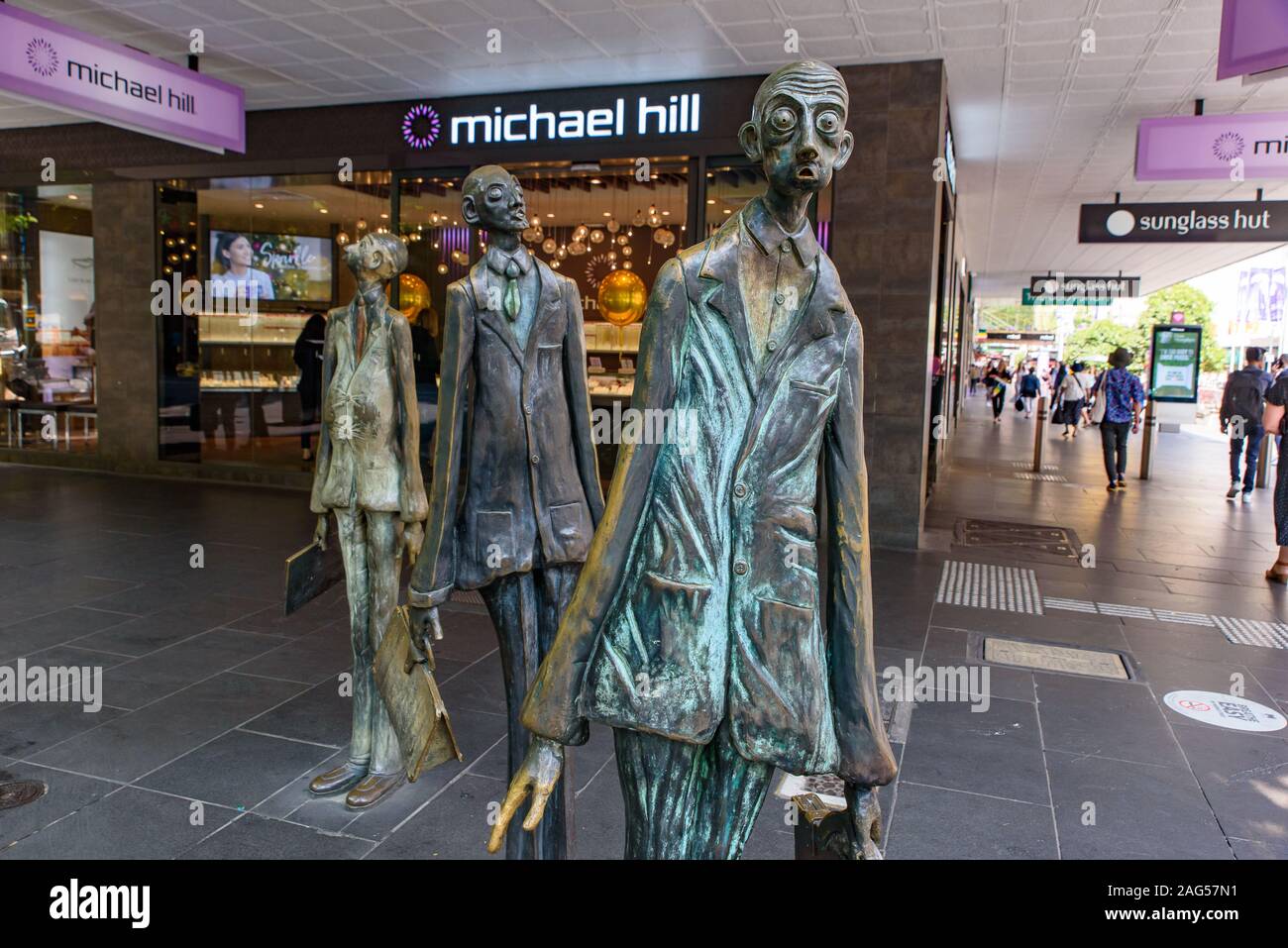 Three Businessmen Who Brought Their Own Lunch, a famous public art on Swanston Street, Melbourne