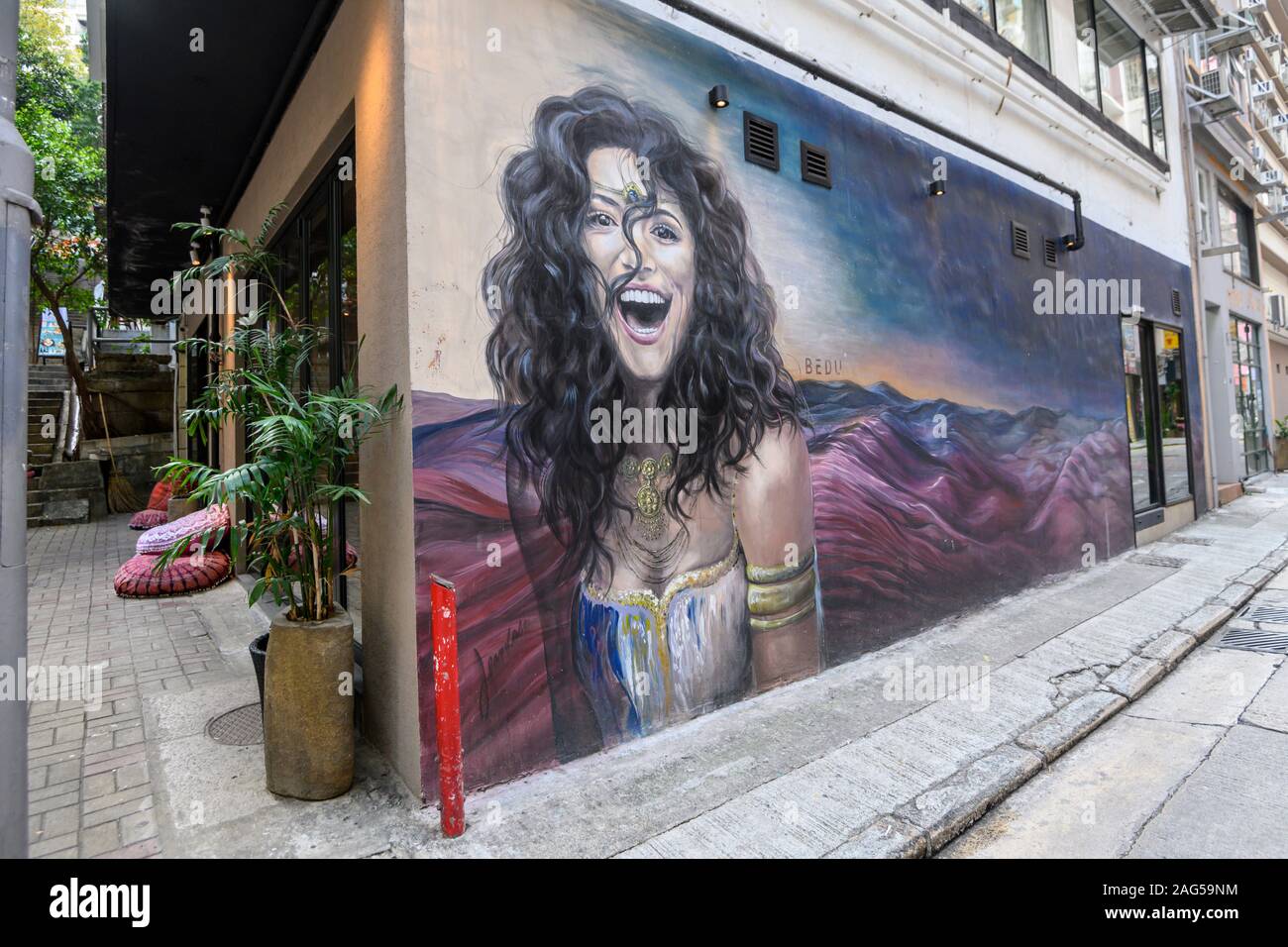 'Street art by Jeandelieu in Central District of Hong Kong.' Stock Photo