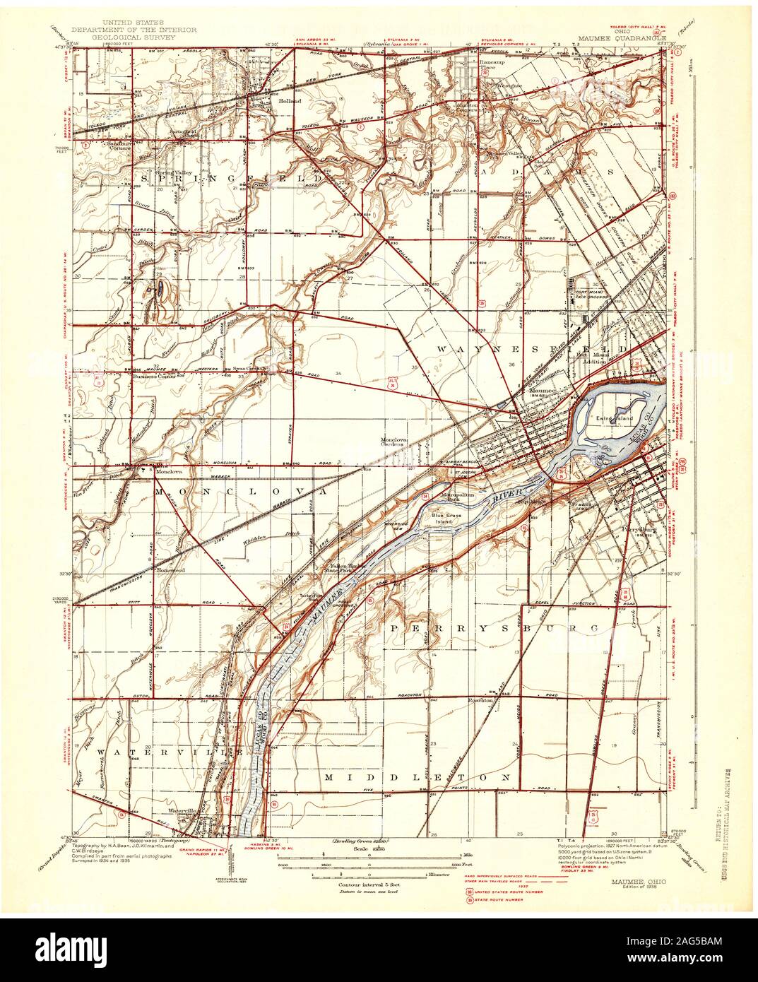 USGS TOPO Map Ohio OH Maumee 227764 1938 31680 Restoration Stock Photo