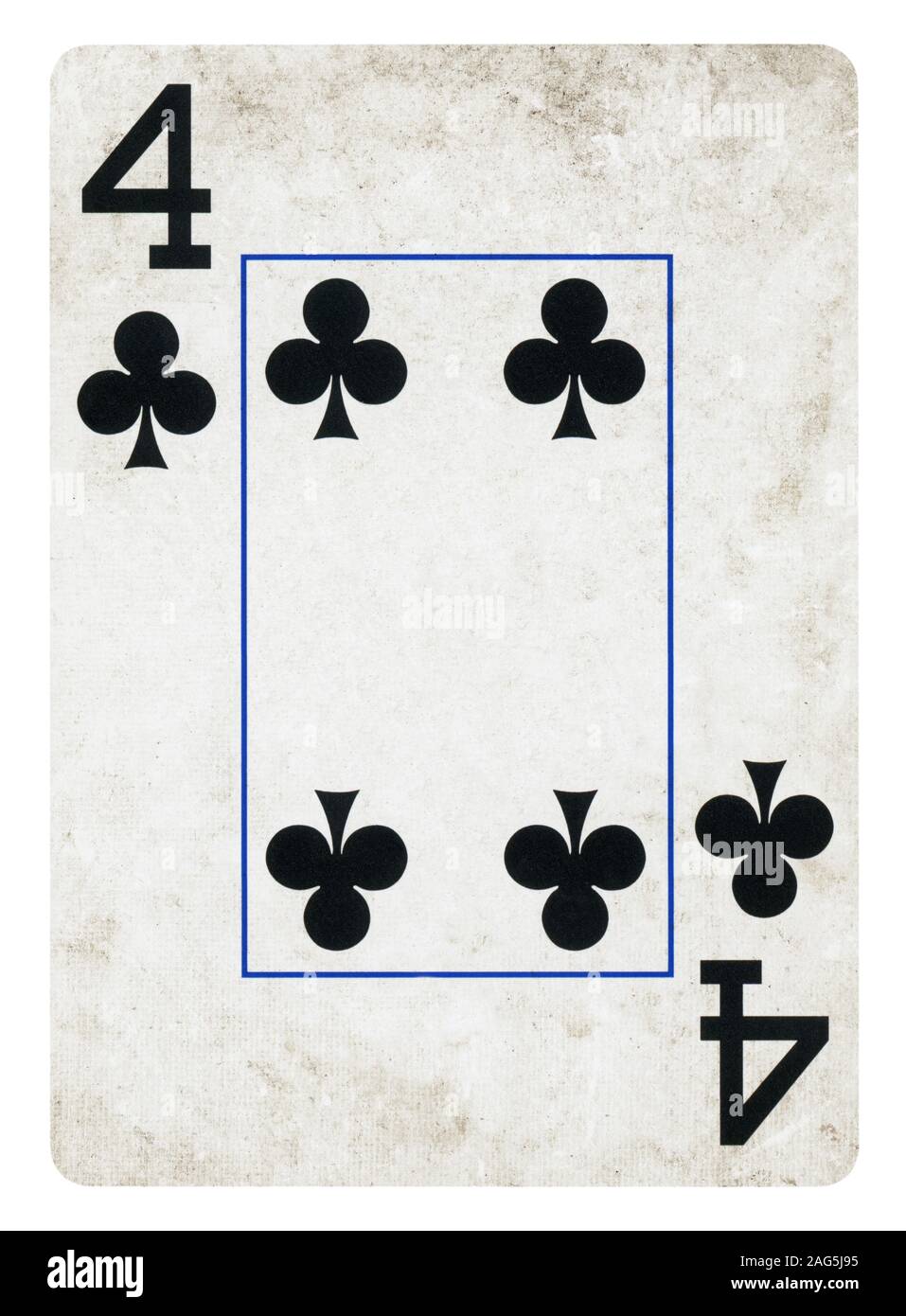 Four of Clubs Vintage playing card isolated on white (clipping path