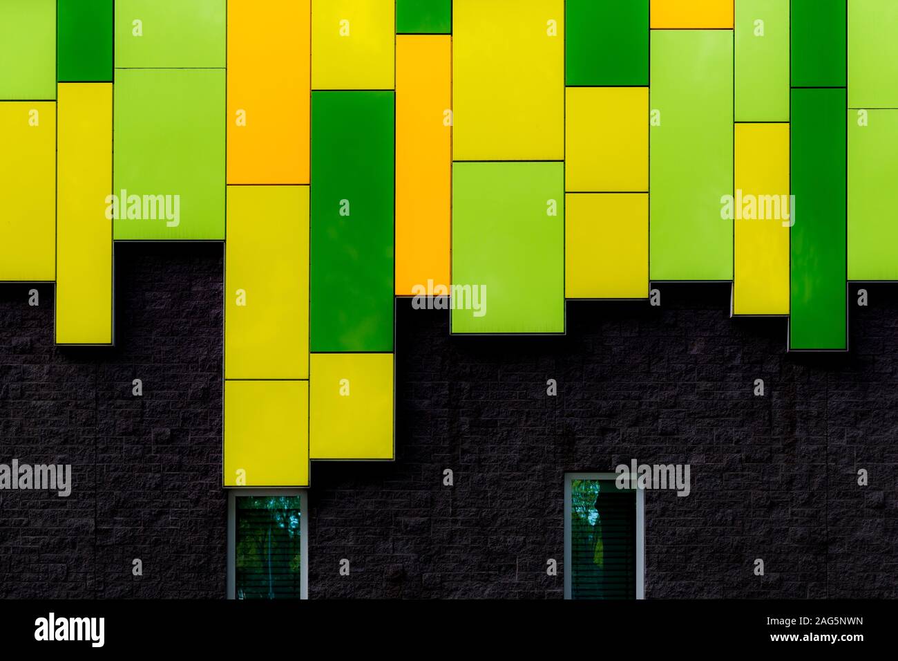 Interesting wall displaying different shades of green and yellow ...