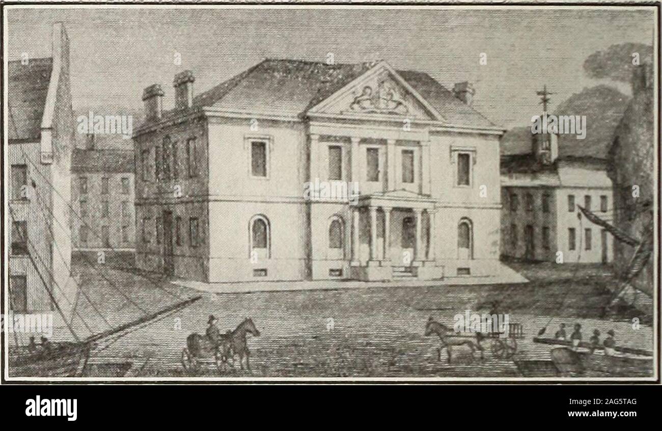 . Old and new Montreal with a series of comparative views illustrating the growth and development of the greater city. View of the Custom House in 1846, showing the sur-roundings at that time, and how the vessels camepractically to its doors. Stock Photo