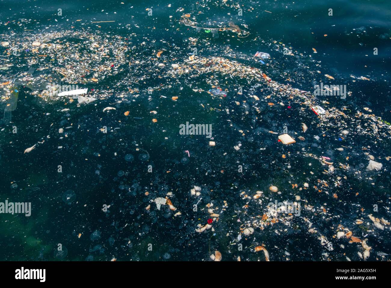 Close view to marine pollution. Stock Photo