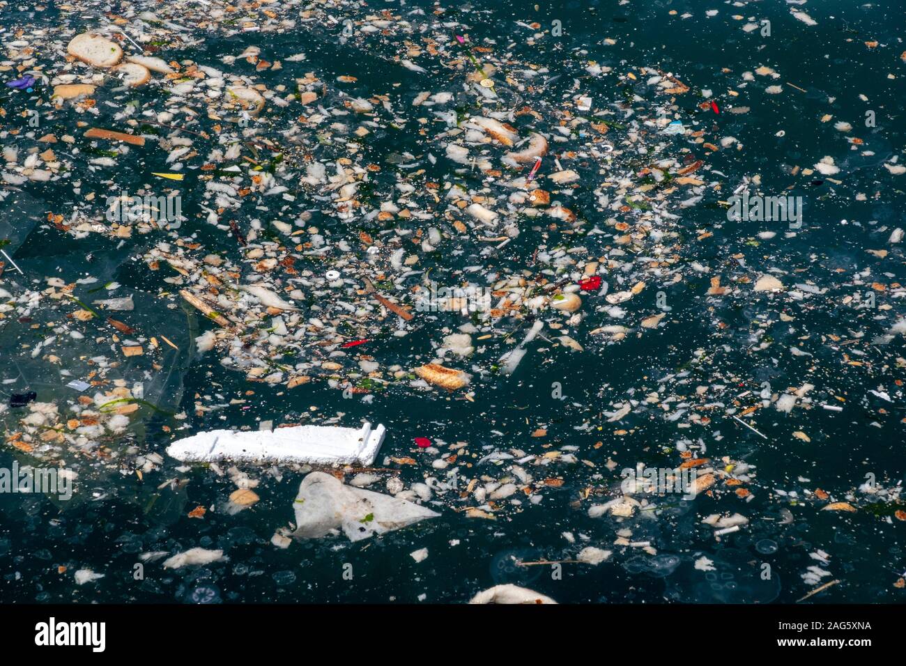 Close view to marine pollution. Stock Photo