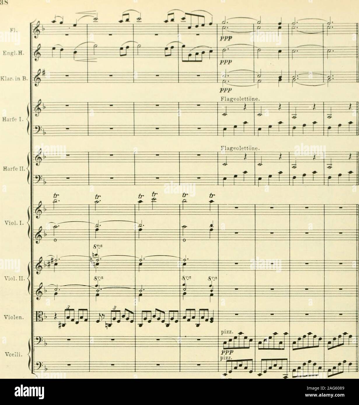 . Instrumentationslehre, von Hector Berlioz. Ergänzt und rev. von Richard Strauss. Engl.H. Meiner Ansicht nach ist es unbedingt nötig, beiAufzeichnung solcher aus Flageolettönen gebildetenAkkorde, durch übereinander gestellte Noten, wel-che sich in Form und Große unterscheiden, anzu-geben: die Note des die Saite leicht berüh-renden Fingers und die der wirklichen Ton-höhe (wenn sie eine leere Saite betreffen-sowiedie Note des fest aufzudrückenden Fingers,die des leicht berührenden Fingers unddiederwirklichen Tonhöhe, in den anderen Fällen. Esentstehen daraus allerdings zwei bis drei Signa - tu Stock Photo