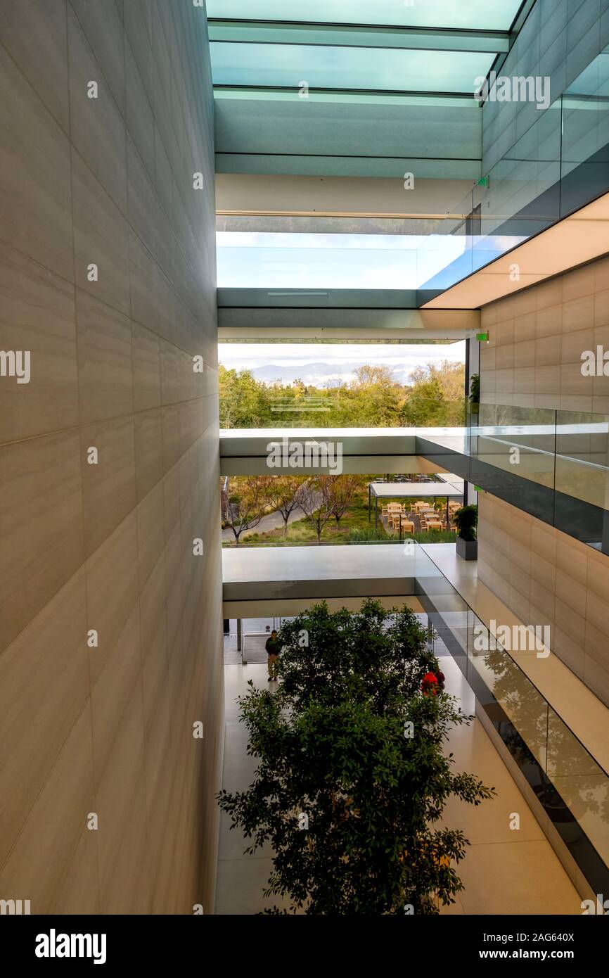 Cupertino CA USA December 14, 2019: Apple headquarters offices building, view from the third floor. Stock Photo