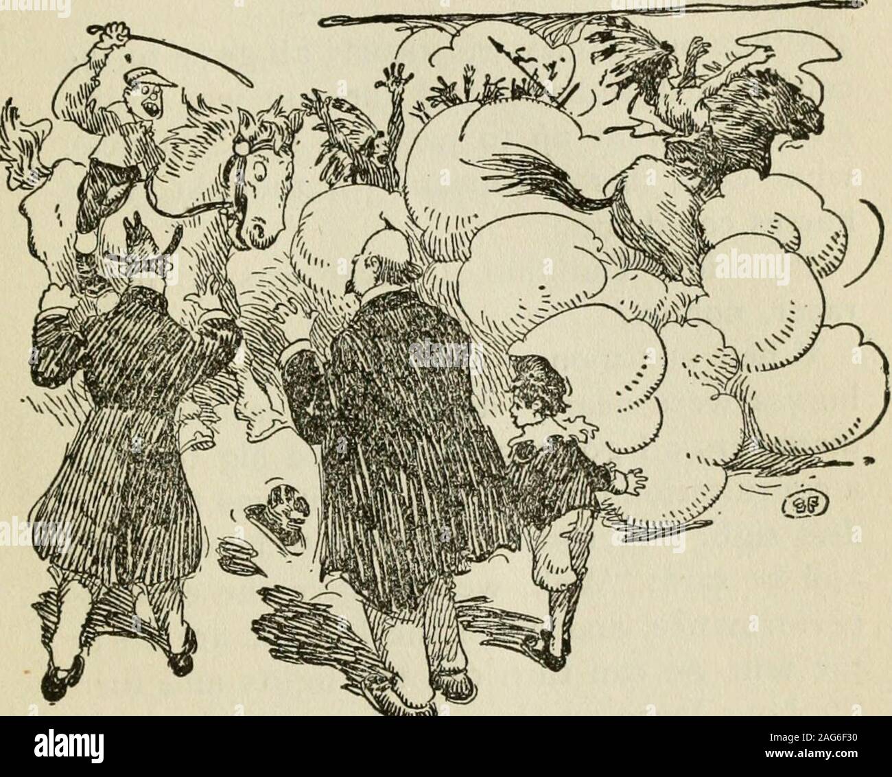 . Peck's bad boy with the circus [microform]. r little things didnt look asthough they could run a block, they were sothin, and sleepy. Pa was afraid the humanesociety would have us arrested for cruelty toanimals. All our fellows were provided withmoney, and they flashed rolls of bills in thefaces of the Indians, and finally Mr. Indianwould reach down under his clothes and pullout a roll, and wet his thumb and peel oflf bigbills, and before we knew it we were investinga fortune in the racing game. Then the rac-ing began, and the horses were sent off at thedrop of a hat, or the firing of a pist Stock Photo