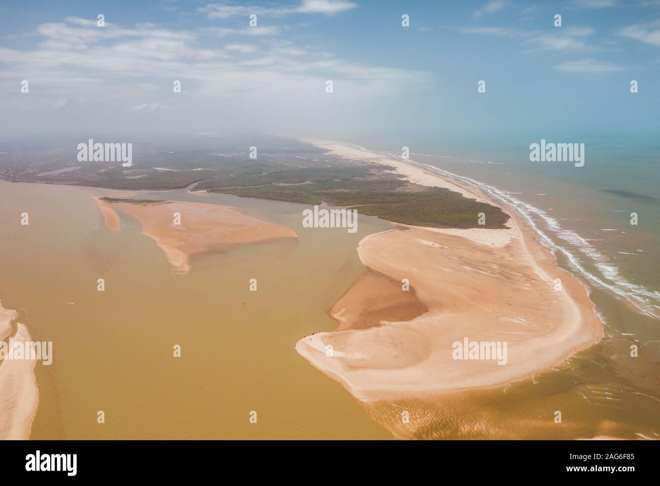 High angle shot of the beautiful Delta of Parnaiba under the blue sky captured in Brazil Stock Photo