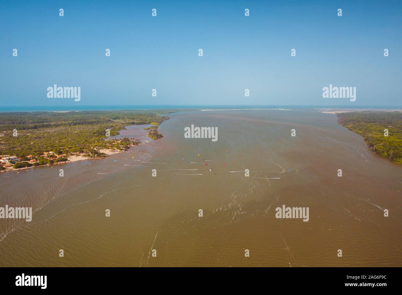 High angle shot of the Delta of Parnaiba under the blue sky captured in Brazil Stock Photo