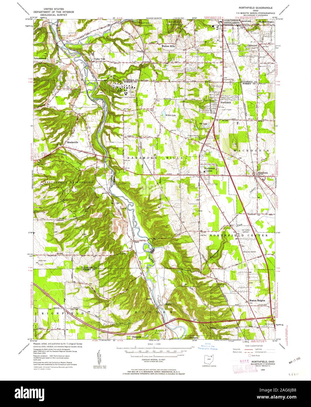 USGS TOPO Map Ohio OH Northfield 227742 1953 24000 Restoration Stock Photo