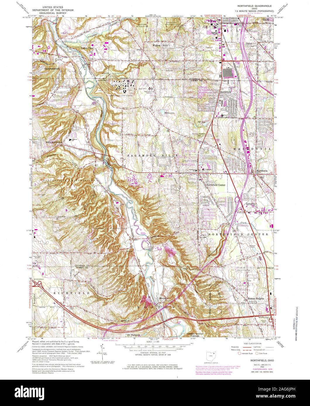 USGS TOPO Map Ohio OH Northfield 227748 1963 24000 Restoration Stock Photo